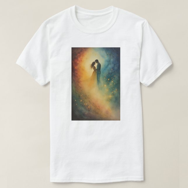 Celestial Embrace Watercolor Art, Couple T-Shirt (Design vorne)