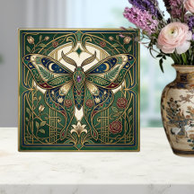 Celestial Emerald Butterfly Vintage Floral Art 