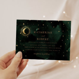Celestial Emerald Gold Crescent Moon Wedding Einladung