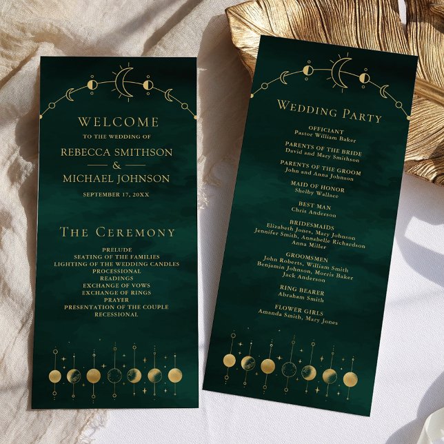 Celestial Emerald Gold Crescent Wedding Program (Von Creator hochgeladen)