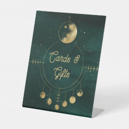 Celestial Emerald Gold Moon Wedding Card und Gesch Sockelschild