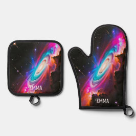 Celestial Fantasy Black Hole Individuelle Name Ofenhandschuh & Topflappen-Set