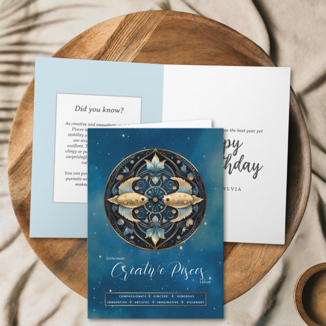 Celestial Fantasy Zodiac Symbol Pisces Birthday Karte (Von Creator hochgeladen)