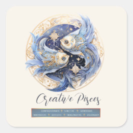 Celestial Fantasy Zodiac Symbol Pisces Birthday Quadratischer Aufkleber