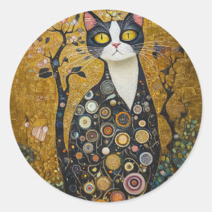 Celestial Feline in Gold Runder Aufkleber