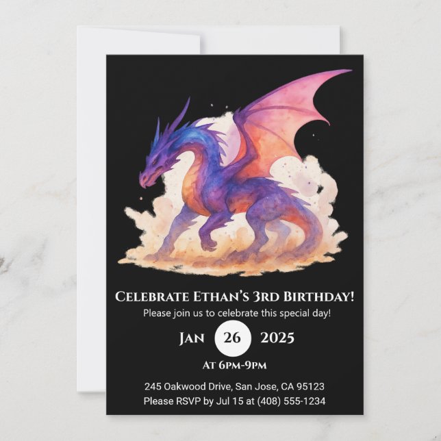 Celestial Flame Dragon Birthday Einladung (Vorderseite)