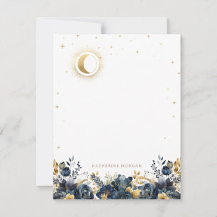 Celestial Floral Blue Stars Moon Wedding Mitteilungskarte