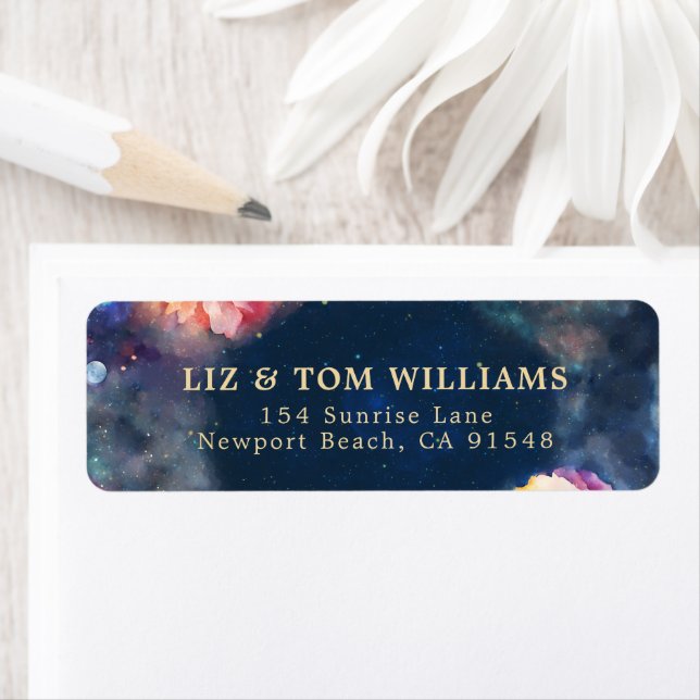 Celestial Floral Galaxy Navy Blue Return Address (Insitu)