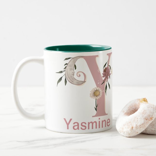 Celestial Floral Individuelle Name Letter Y Monogr Zweifarbige Tasse (Mit Donut)