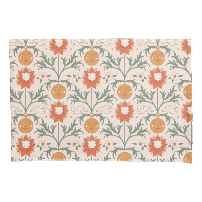 Celestial Floral Sunburst Seamless Pattern Design Kissenbezug (Vorderseite-Links)