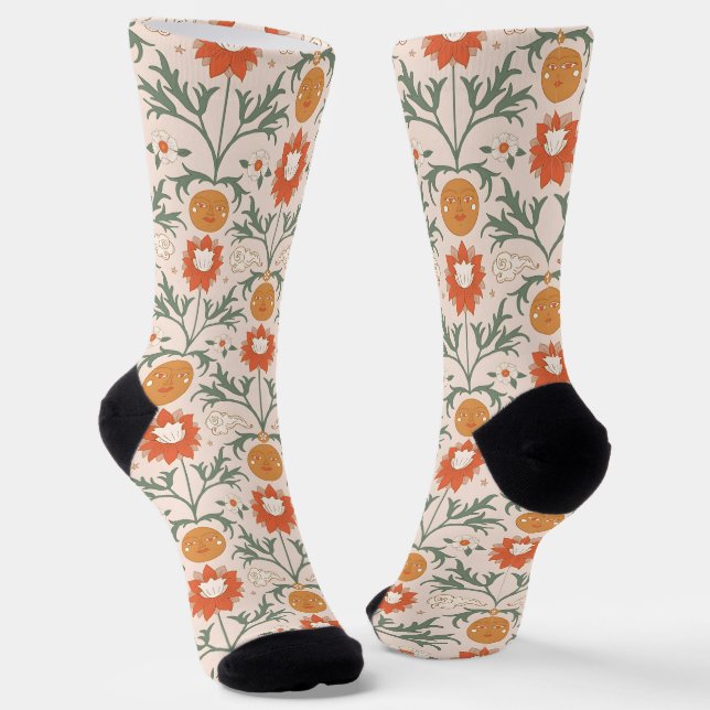 Celestial Floral Sunburst Seamless Pattern Design Socken (Gewinkelt)