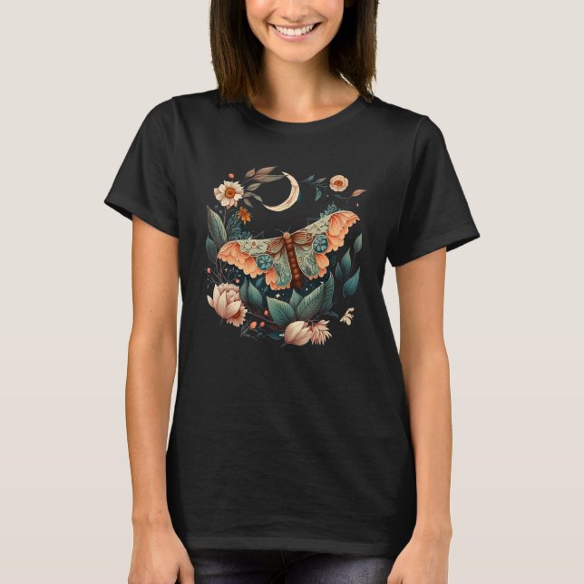Celestial Flower Moth Moon Butterfly Vintage T-Shirt (Vorderseite)