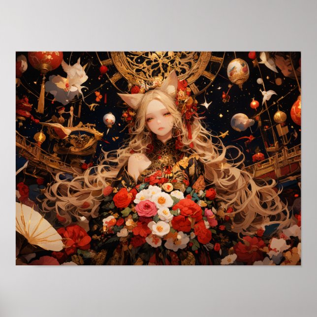 Celestial Fox Kaiserin Mythische Eleganz Poster (Vorne)