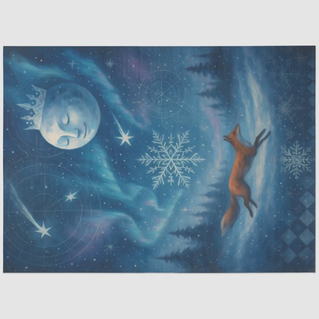 Celestial Fox & Winter Moon Gotische Fantasie Seidenpapier (Vorderseite)