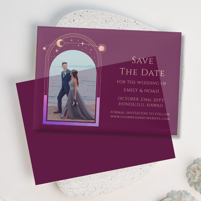 Celestial Fuchsia Gold Foto Wedding Save the Date (Von Creator hochgeladen)