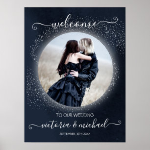 Celestial Full Moon & Stars Foto Hochzeit Willkomm Poster