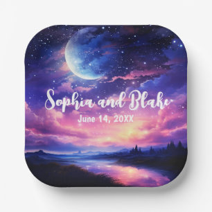 Celestial Full Moon Stars Wolken Mystische Hochzei Pappteller