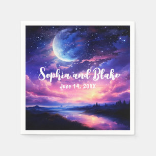 Celestial Full Moon Stars Wolken Mystische Hochzei Serviette