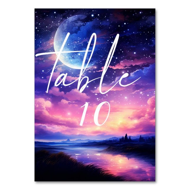 Celestial Full Moon Stars Wolken Mystische Hochzei Tischnummer (Vorderseite)