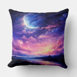 Celestial Full Moon Stars Wolken Mystische Lila Kissen