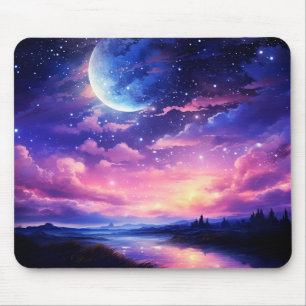 Celestial Full Moon Stars Wolken Mystische Lila Mousepad
