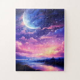 Celestial Full Moon Stars Wolken Mystische Lila Puzzle