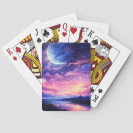 Celestial Full Moon Stars Wolken Mystische Lila Spielkarten