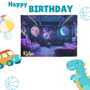 Celestial Futuristic Zuhause Large Lila Planet Fleecedecke