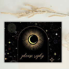 Celestial Galaxy Black Mystical Wedding RSVP Karte