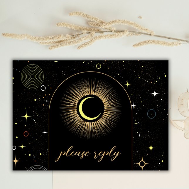 Celestial Galaxy Black Mystical Wedding RSVP Karte (Von Creator hochgeladen)