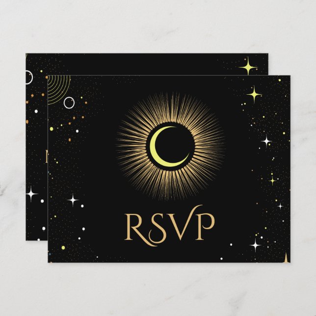 Celestial Galaxy Black Wedding RSVP (Vorne/Hinten)