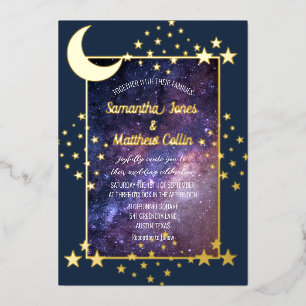 Celestial Galaxy Cosmos Moon Sky Gold Hochzeit Folieneinladung