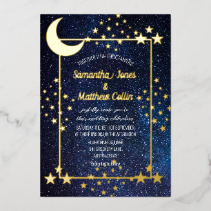 Celestial Galaxy Cosmos Moon Sky Gold Hochzeit Folieneinladung