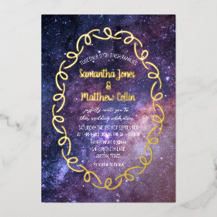 Celestial Galaxy Cosmos Sky Gold Foil Hochzeit Folieneinladung