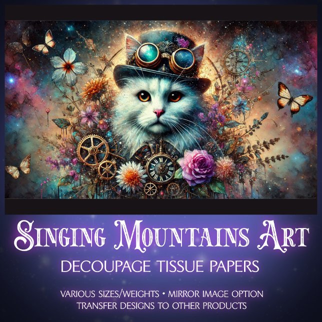 Celestial Galaxy Floral Steampunk Cat Decoupage Seidenpapier (Von Creator hochgeladen)