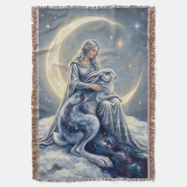 Celestial Galaxy Hare Moon Goddess Fantasy Art Decke (Vorderseite Vertikal)