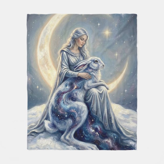 Celestial Galaxy Hare Moon Goddess Fantasy Art Fleecedecke (Vorderseite)