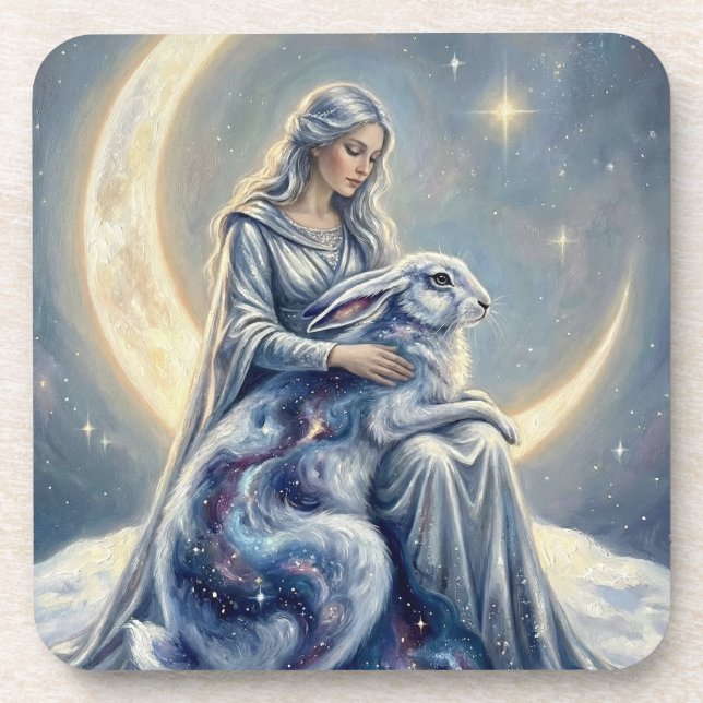 Celestial Galaxy Hare Moon Goddess Fantasy Art Getränkeuntersetzer (Vorderseite)