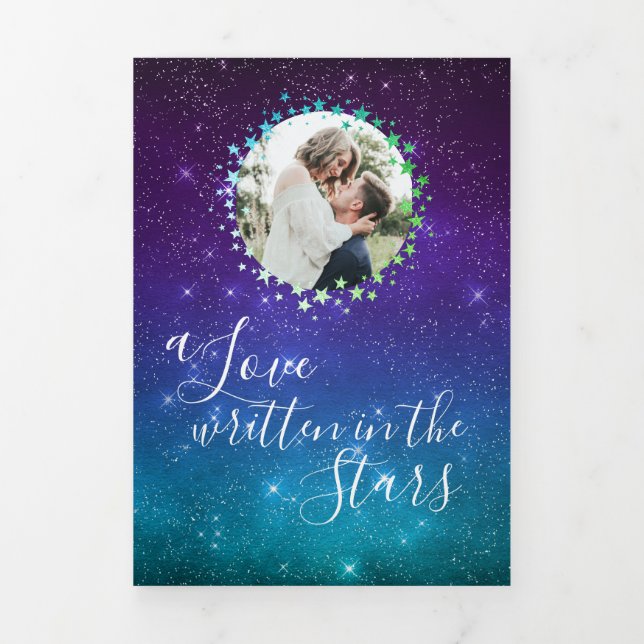 Celestial Galaxy Night Sky Stars Foto Hochzeit Dreifach Gefaltete Einladung (Cover)