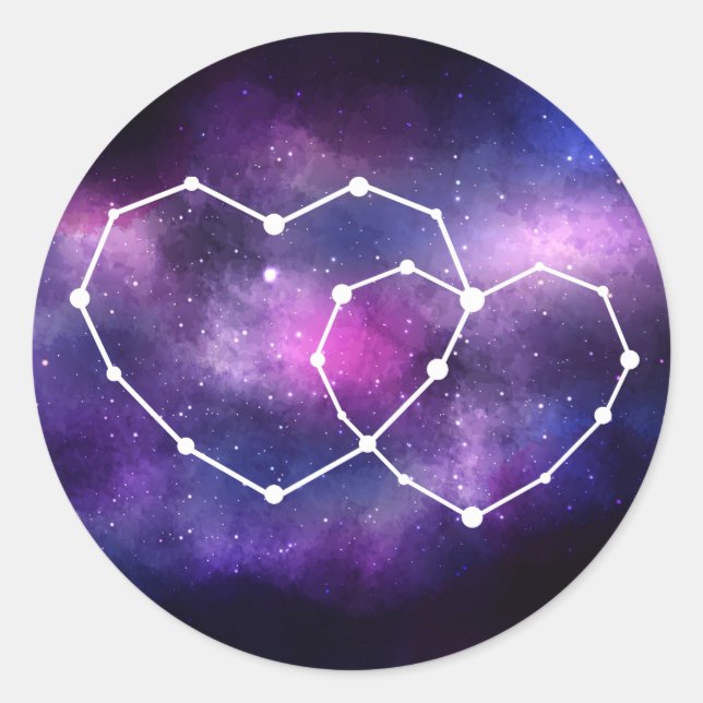 Celestial Galaxy Wedding Hearts Constellation Star Runder Aufkleber (Vorderseite)