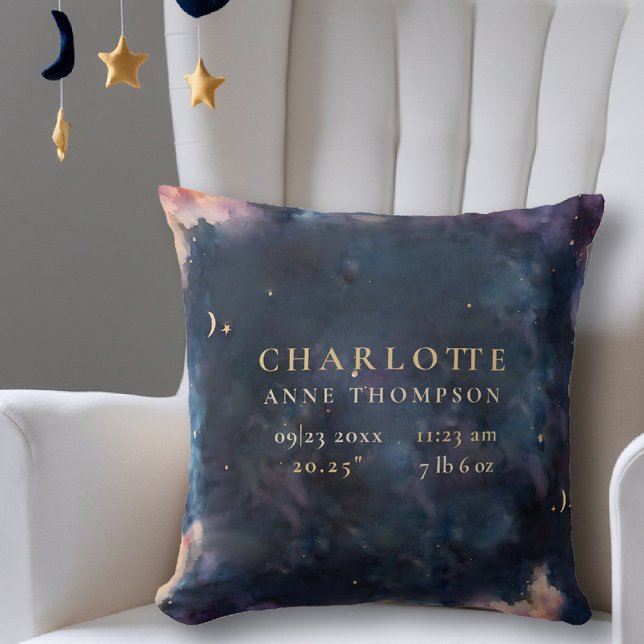 Celestial Geschenk Geburtsstaten Keepake Navy Kind Kissen (celestial baby birth stats keepsake throw pillow twinkle star moon cosmos galaxy nursery decor)