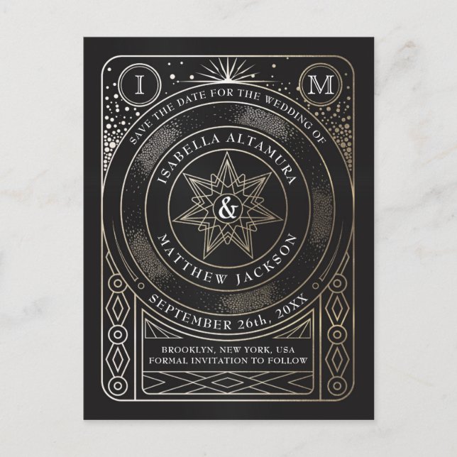 Celestial Gewerkschaft Wedding Save the Date Postc Ankündigungspostkarte (Vorderseite)
