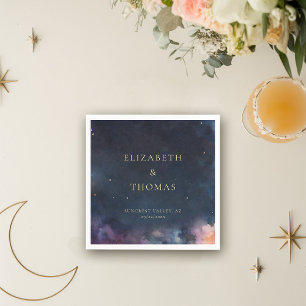 Celestial Gift Midnight Blue Sky Stars Watercolor Serviette