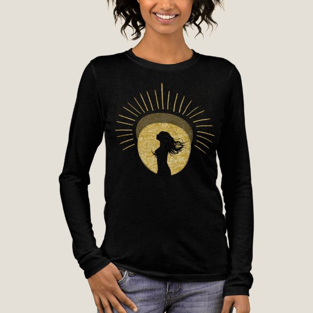 Celestial Goddess Silhouette in Golden Aura Art Tri-Blend Shirt (Vorderseite)
