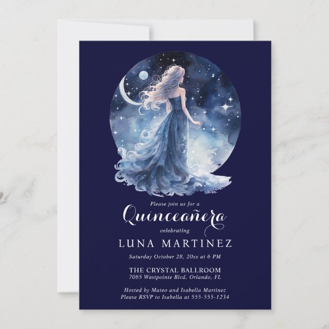 Celestial Goddess Starry Night Sky Quinceañera Einladung (Vorderseite)