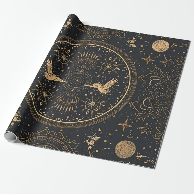 Celestial Gold Baroque Wrapping Paper Geschenkpapier (Ungerollt)