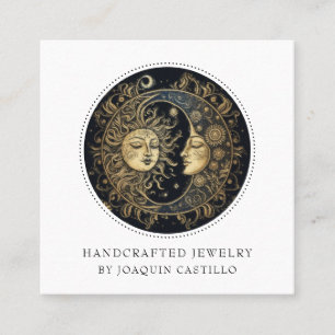 Celestial Gold Black Sun Moon Jewelier Designer Quadratische Visitenkarte