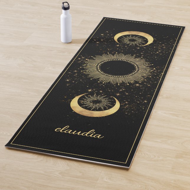 Celestial Gold Black Sun Moon Phase Personalized  Yogamatte (Beispiel)