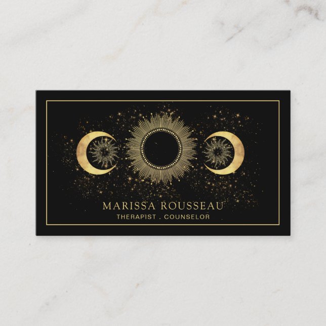 Celestial Gold Black Sun Moon Therapist Berater Visitenkarte (Vorderseite)