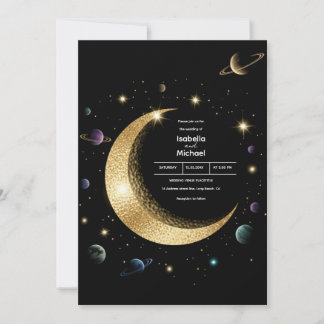 Celestial Gold Crescent Moon Hochzeit Einladung